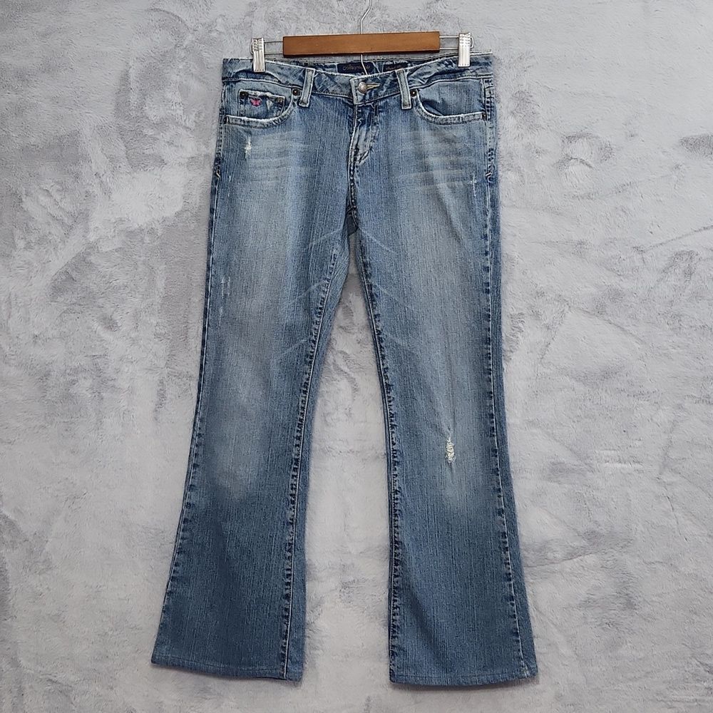 Aeropostale Stretch Flare Jeans Women's Light Wash Y2K Low Rise Denim